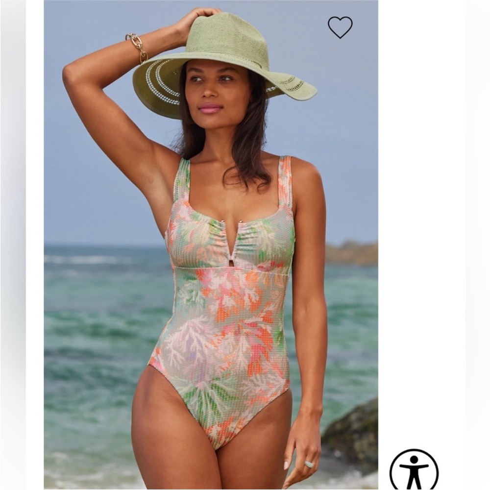 BECCA Tropical Print One-Piece Swimsuit in Green, Pink, Orange
